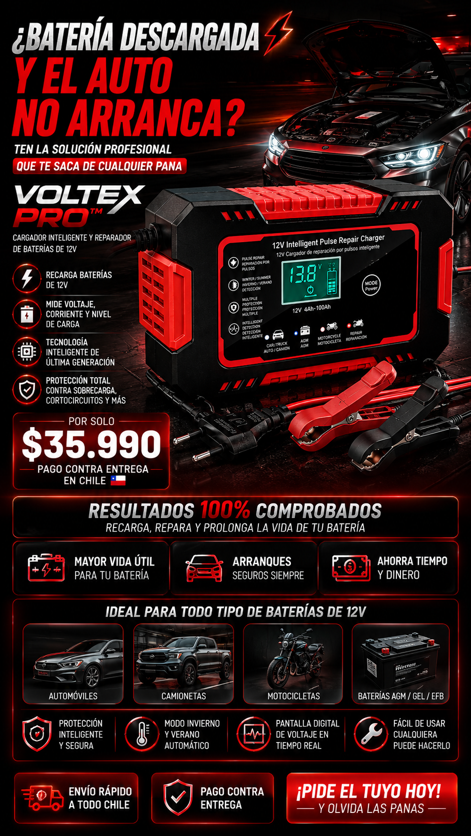 VOLTEX PRO™ CARGADOR REPARADOR DE BATERIAS PARA AUTO