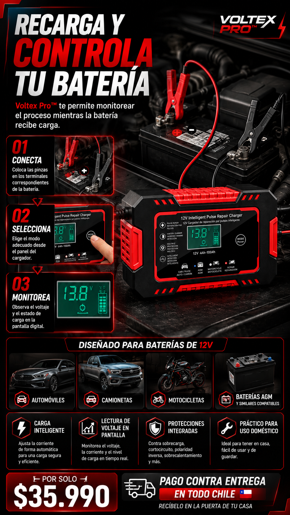 VOLTEX PRO™ CARGADOR REPARADOR DE BATERIAS PARA AUTO