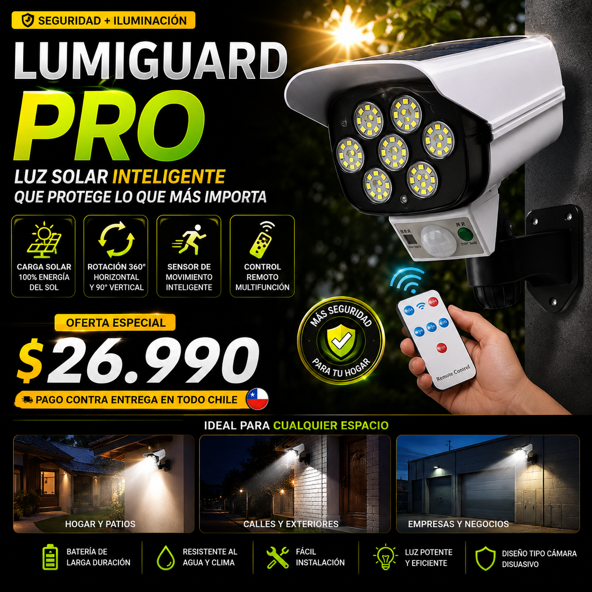 LumiGuard Pro - Foco Led solar tipo camara 360