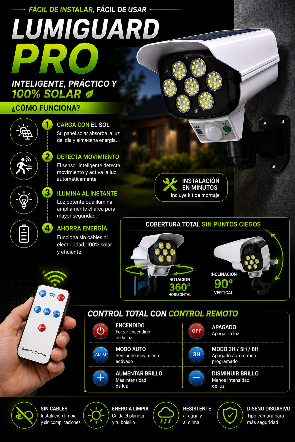 LumiGuard Pro - Foco Led solar tipo camara 360
