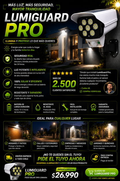 LumiGuard Pro - Foco Led solar tipo camara 360