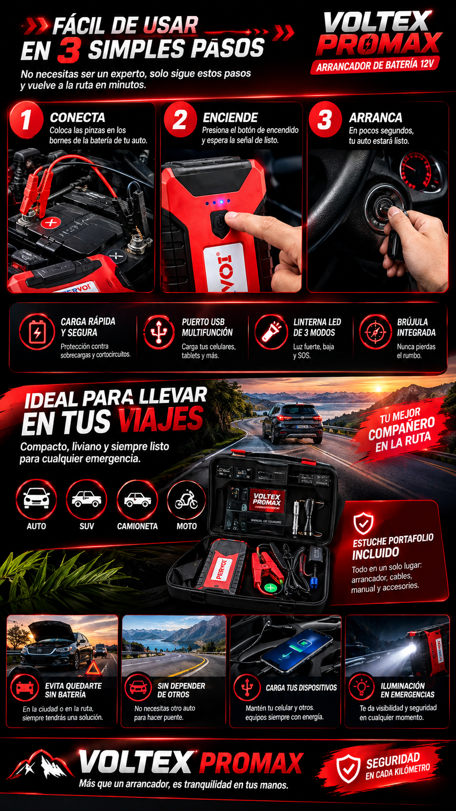 VOLTEX PROMAX - Arrancador de Batería portatil para Auto 12V