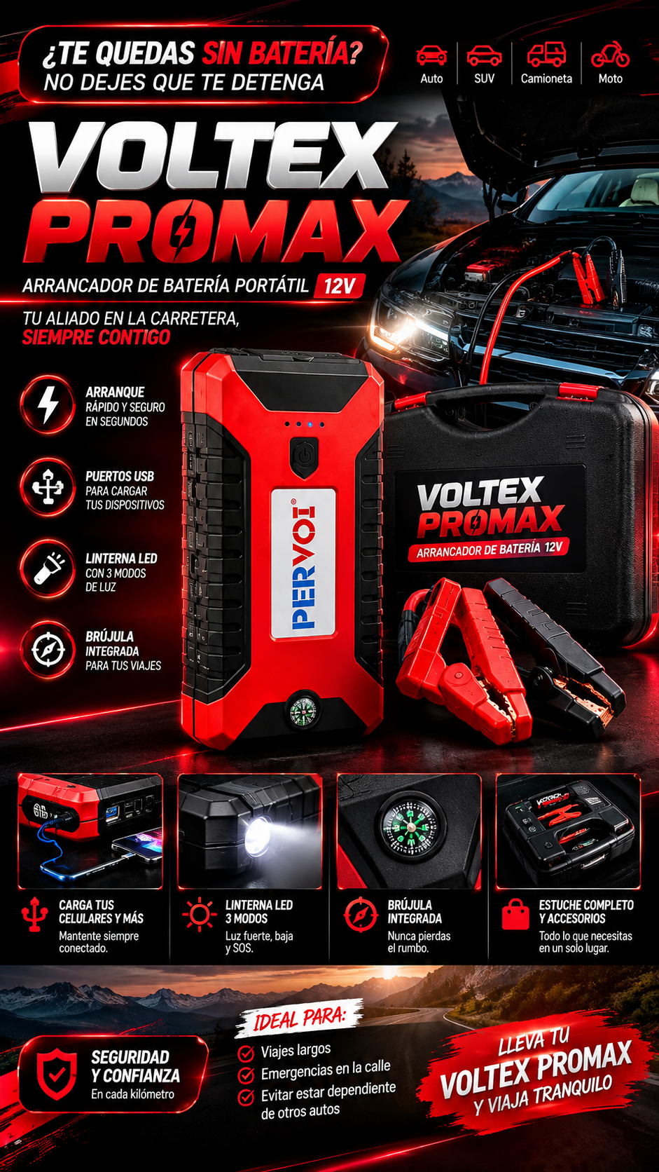 VOLTEX PROMAX - Arrancador de Batería portatil para Auto 12V