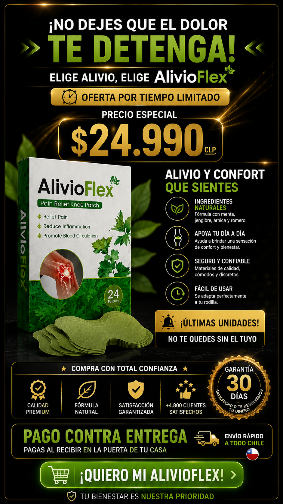 AliviaFlex Parches para Rodilla - caja de 10 unidades.