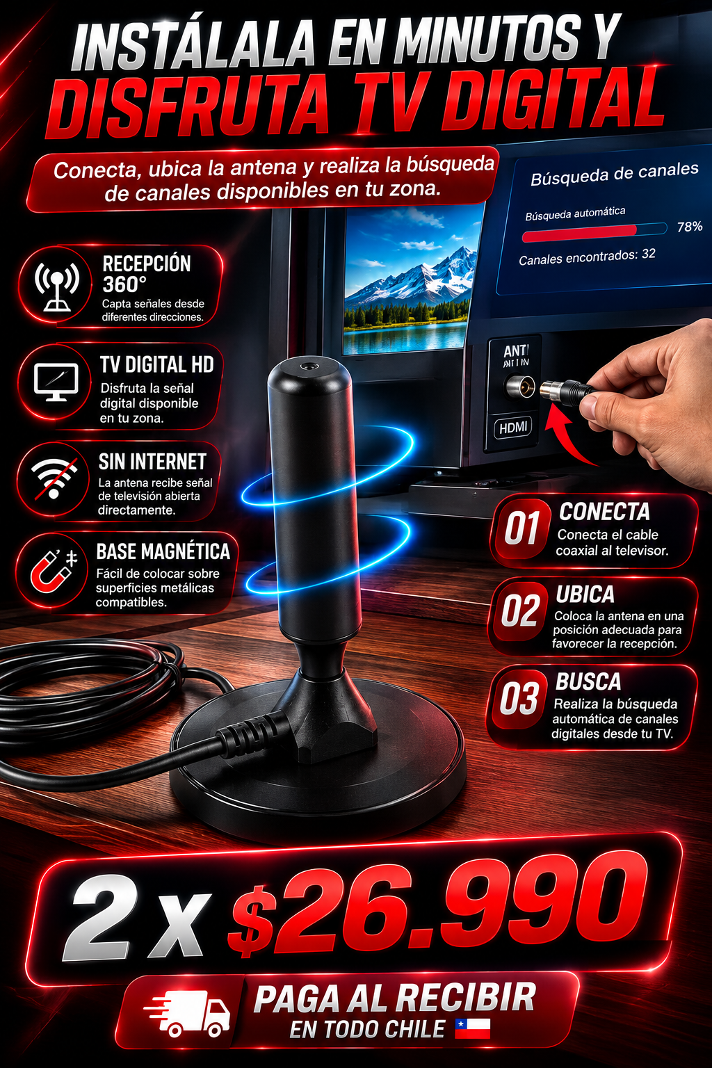 DIRECTY PRO 360º Antena TV Digital TDT 4K UHD Profesional